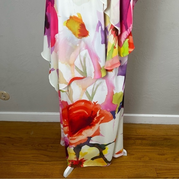 Josie Natori Multicolor Floral Maxi Flounce Ruffle Sundress Size 0 - Picture 3 of 11